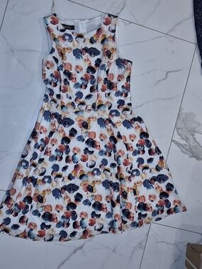 Nine West White Floral Watercolor Fit & Flare Dress